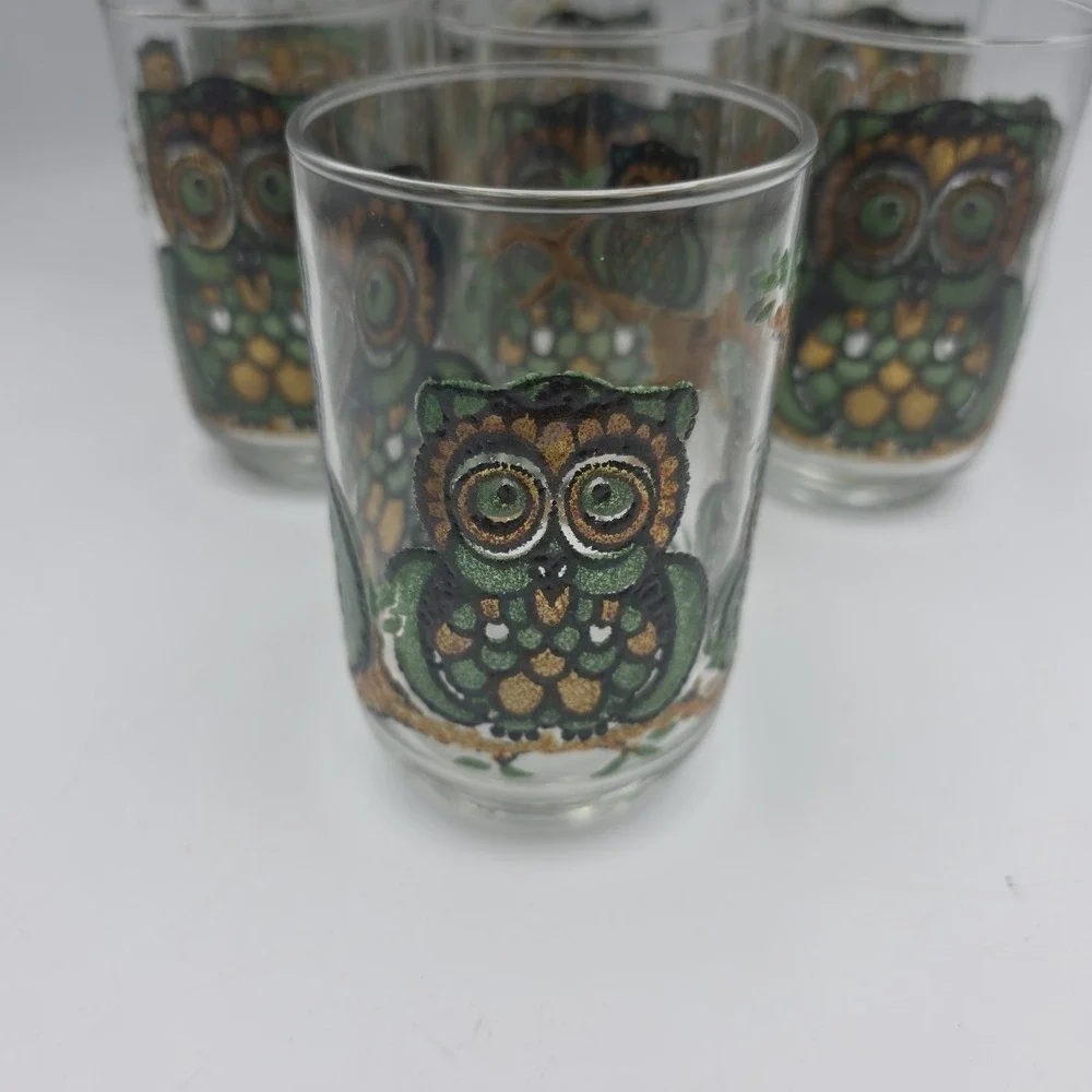 Vintage Libbey Owl Glasses Set Of 7 10 Oz Tumblers Mid Century Barware